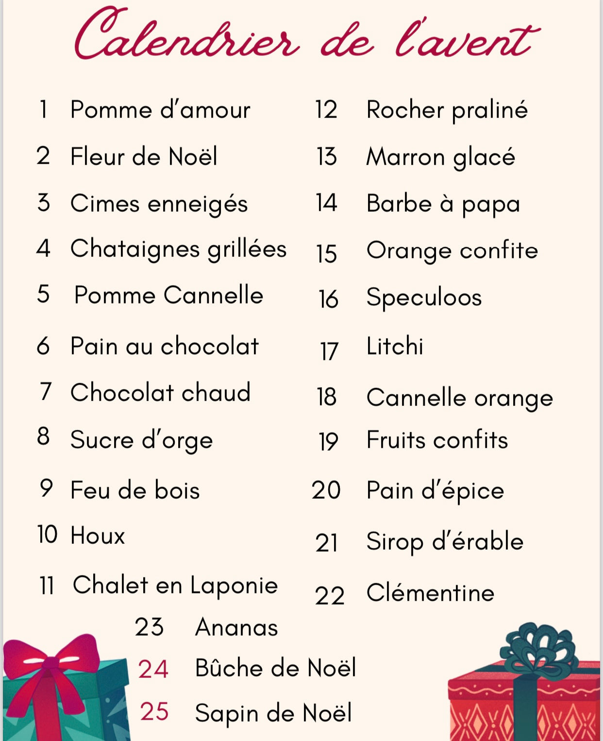 Calendrier de l’avent parfum de Noël